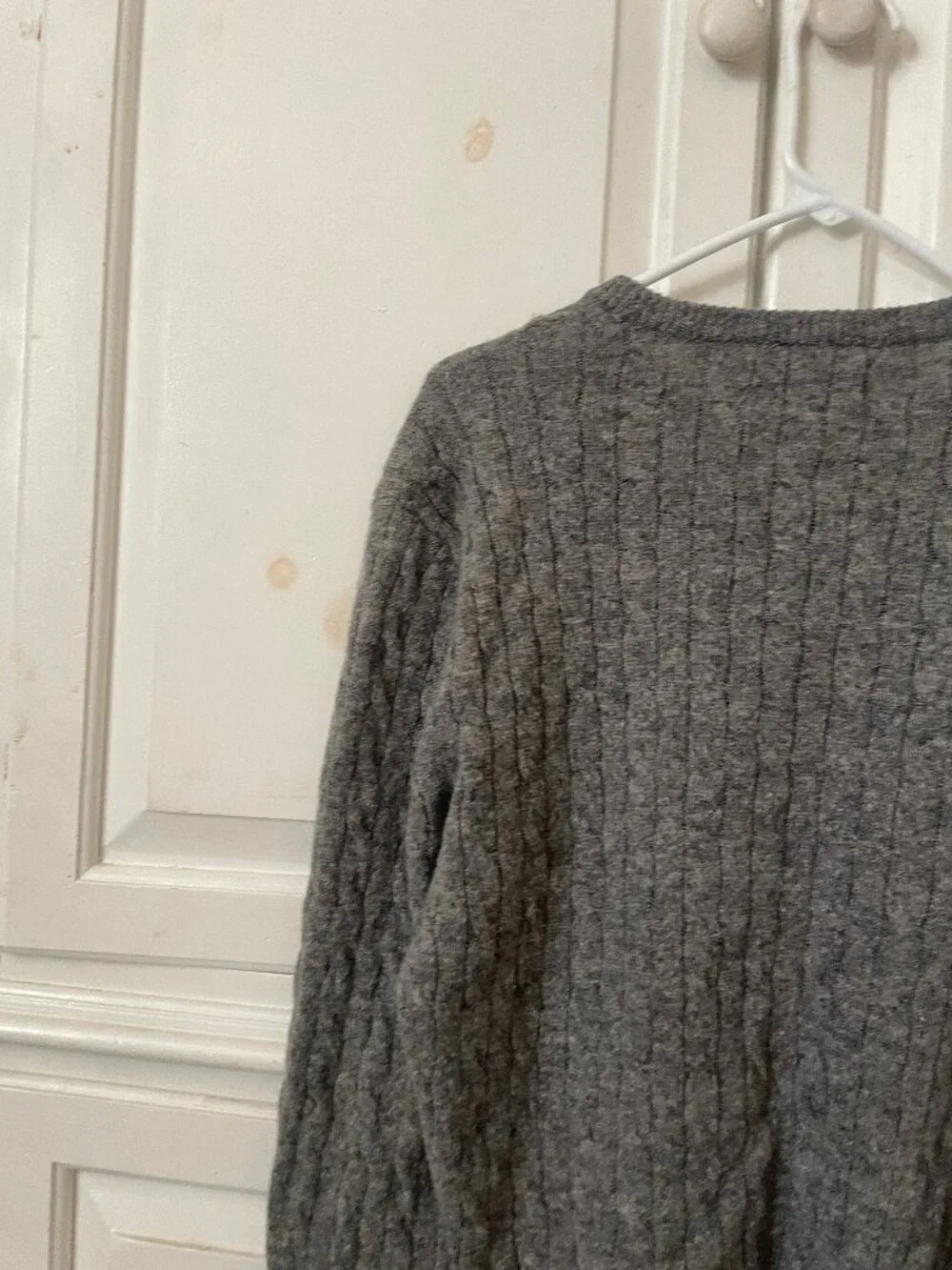 J.Crew factory lambswool mens crewneck gray cable knit sweater M *DESCRIPTION*